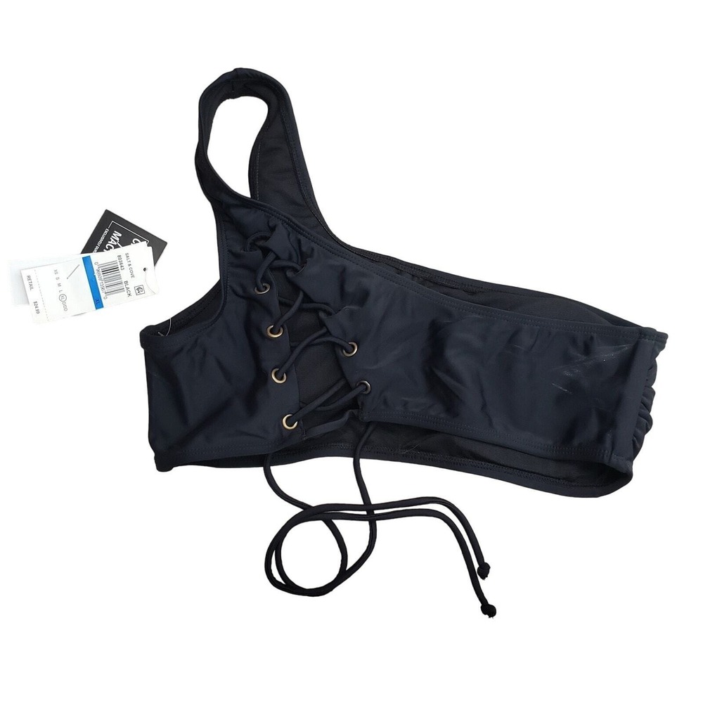 Salt + Cove Swim Top Women's XL Black Laced-Back‎ One-Shoulder Bikini Swim Top